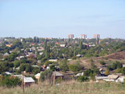 View on Shakhty town from outskirts, 14-storeyed buildings